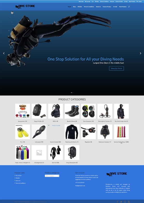Dive Store UAE website front page